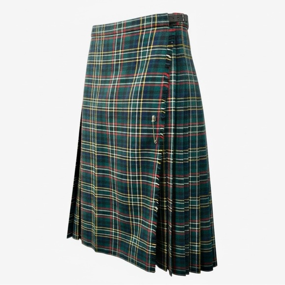 Vintage 70s Deans of Scotland Wool Tartan Kilt Skirt Size 6 Midi Plaid Green - Picture 1 of 8